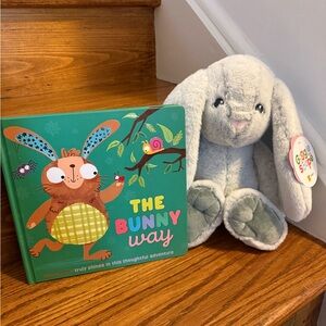Soft Gray Bunny Plush Toy with Book for Easter - NEW
